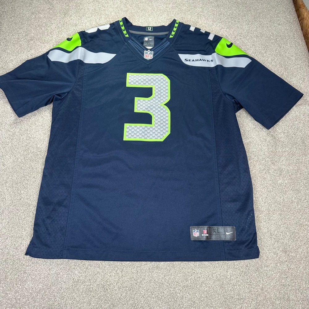 Nike Mens XL Jersey Navy Seahawks Russell Wilson 3 On Field Authentic Stitched‎